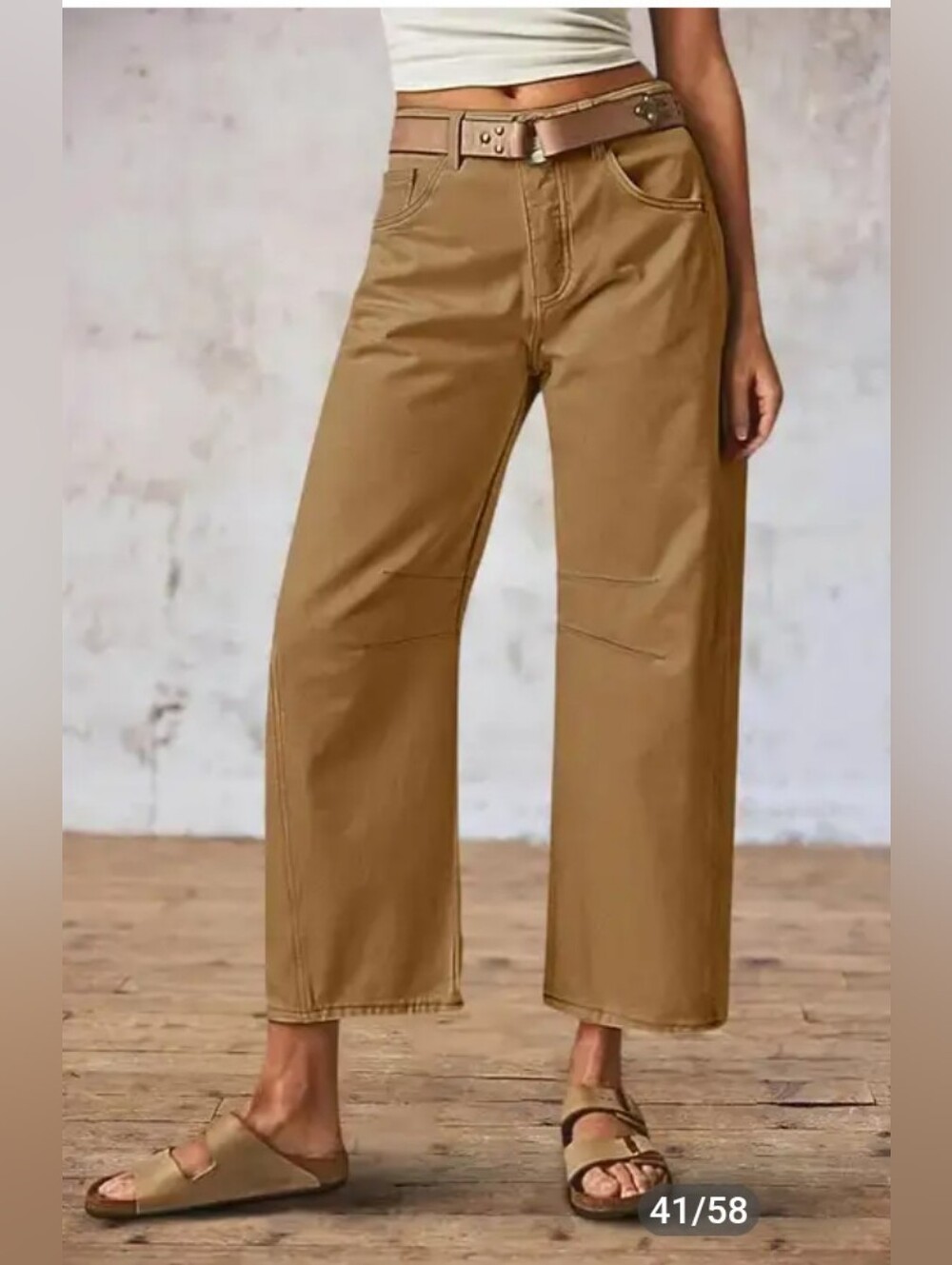 Flamingals Solid Stitch Detail Straight Leg Crop Pants NWT Mocha Women's Large